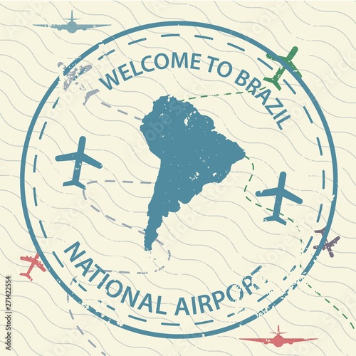 International travel visa passport stamp icon for entering to Brazil