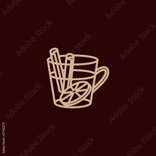 mulled wine line icon in glass with cinnamon and orange. Vector illustration of hot wine in a Cup with spices citrus.