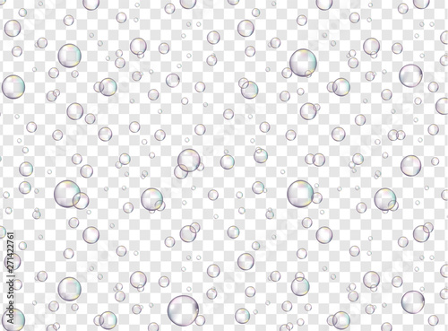Realistic bubbles on a transparent background. Vector seamless pattern