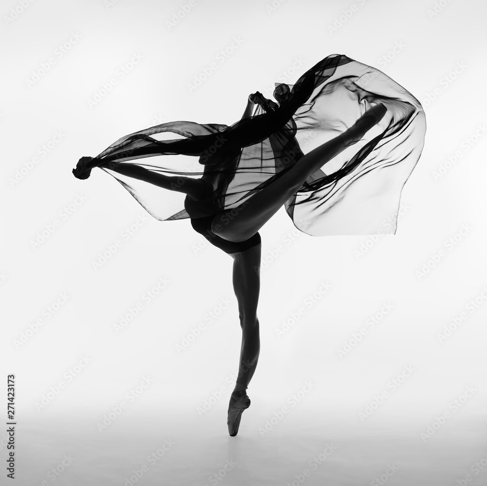 A ballerina dances with a black cloth - obrazy, fototapety, plakaty 