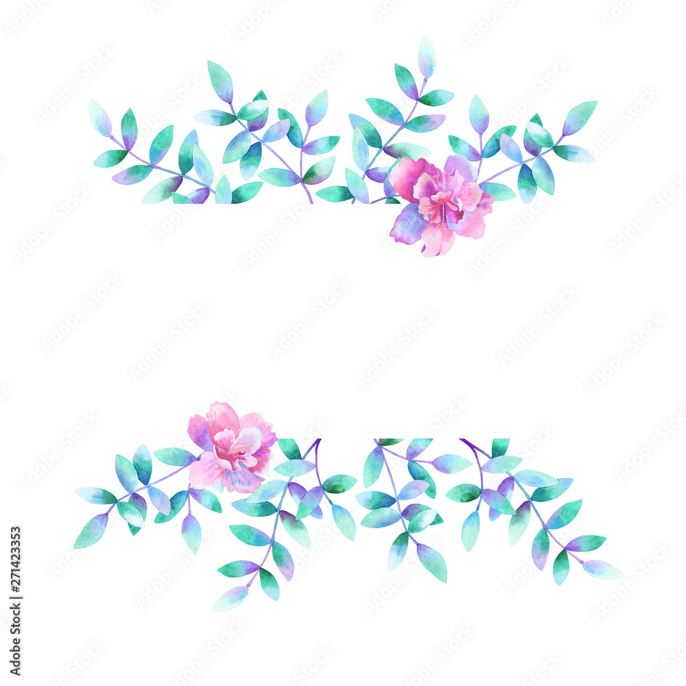 Fototapeta premium Watercolor rectangular floral frame. Template for design. Perfect for wedding invitations, greeting cards, natural cosmetics, prints, posters, packing and tea.
