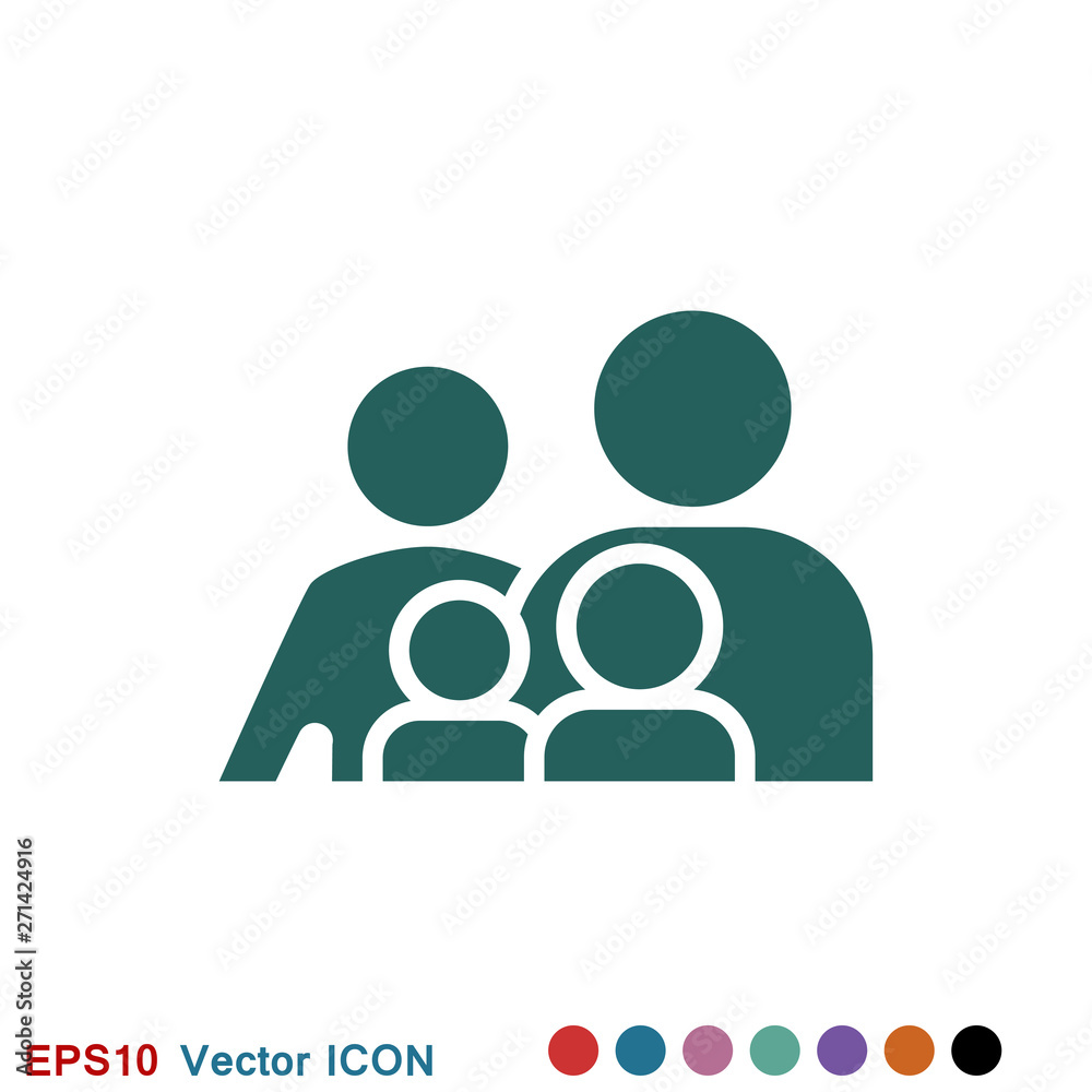 Family icon in flat style. Parents symbol for logo, web site design Family icon in flat style. Parents symbol for logo, web site design