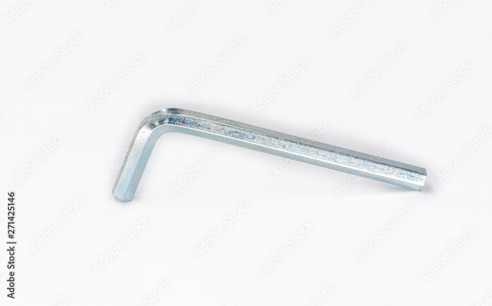 Zinc coated hexagon angle wrench shot on white. Zinc coated hexagon angle wrench shot on white.
