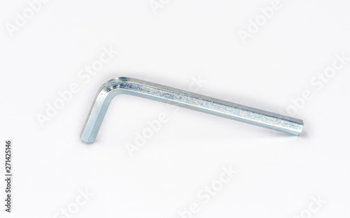 Zinc coated hexagon angle wrench shot on white.