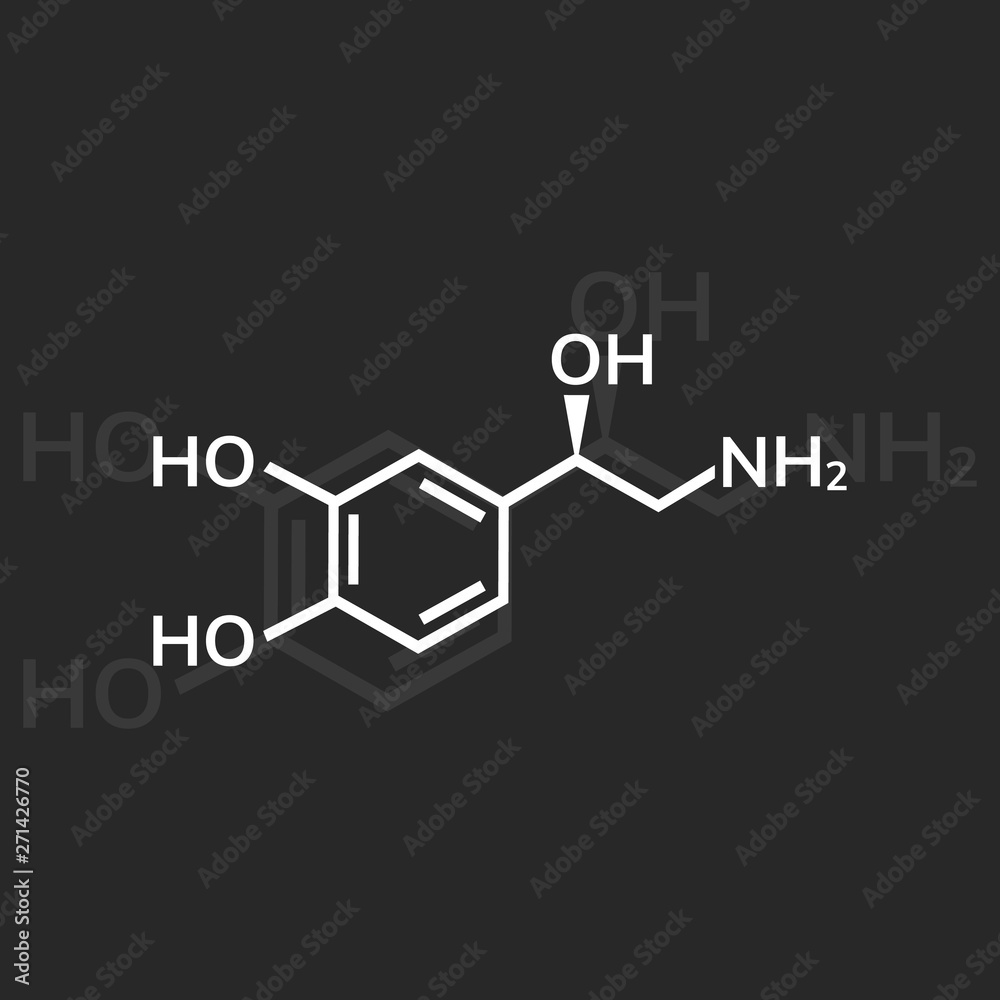Noradrenaline chemical formula on dark background