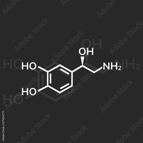 Noradrenaline chemical formula on dark background