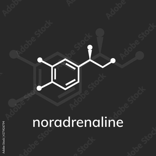 Noradrenaline chemical formula on dark background