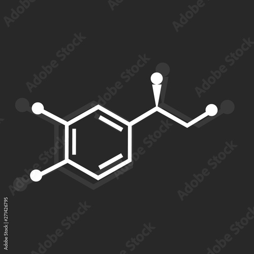 Noradrenaline chemical formula on dark background