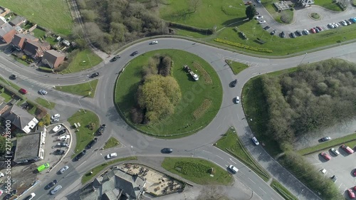 Aerial Drone fast moving timelapse of roundabout Yorkshire, UK photo