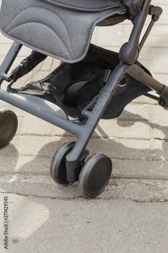 Original baby stroller, close-up details. New design.