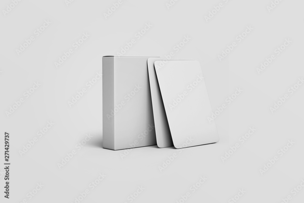 Playing Card Box with blank white Cards Mock up on light grey