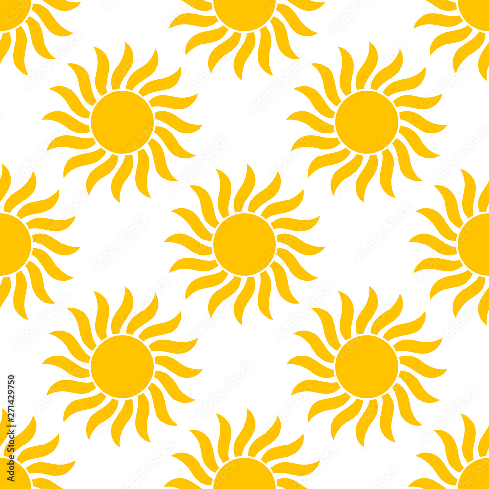 Yellow sun summer seamless pattern.