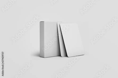 Playing Card Box with blank white Cards Mock up on light grey background.3D rendering