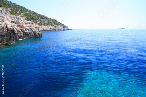 Blue sea and coast of Island Mljet in Croatia