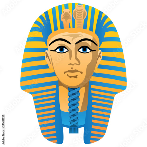 Obraz na plátně Egyptian Golden Pharaoh Burial Mask, Bold Colors, Isolated Vector Illustration