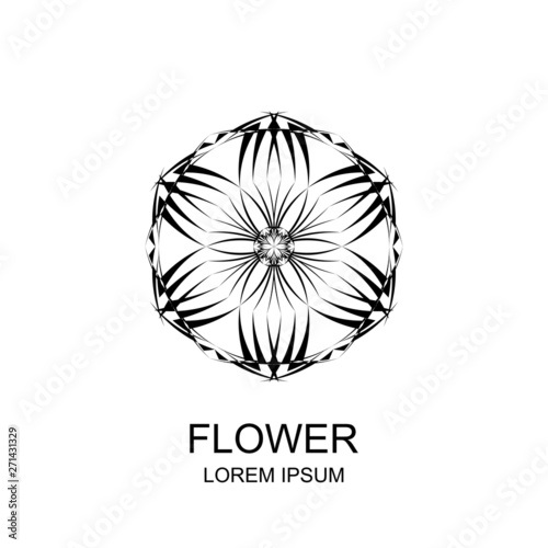 Abstract flower sign  symbol  logo  emblem  icon. Geometric trendy pattern  black and white graphic  vector illustration.