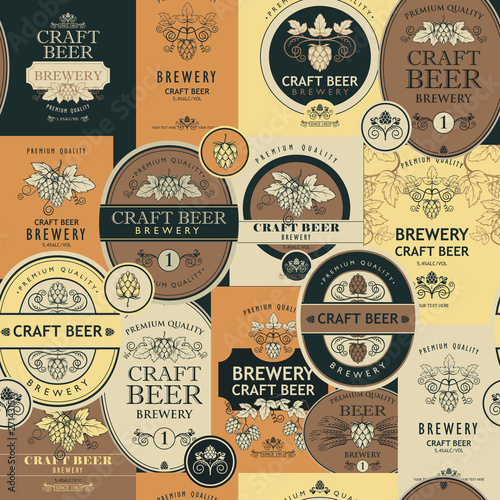 seamless pattern with various beer labels in retro style