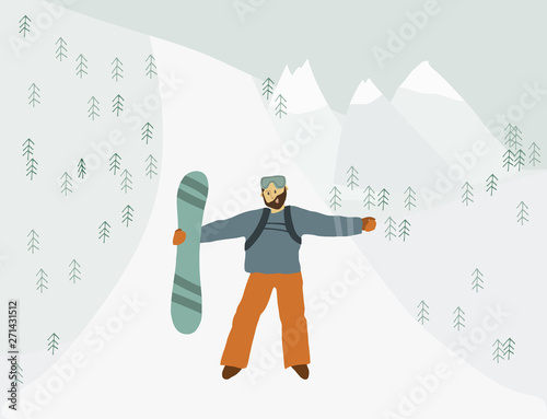 Man with snowboard in the mountainside Activity holidays