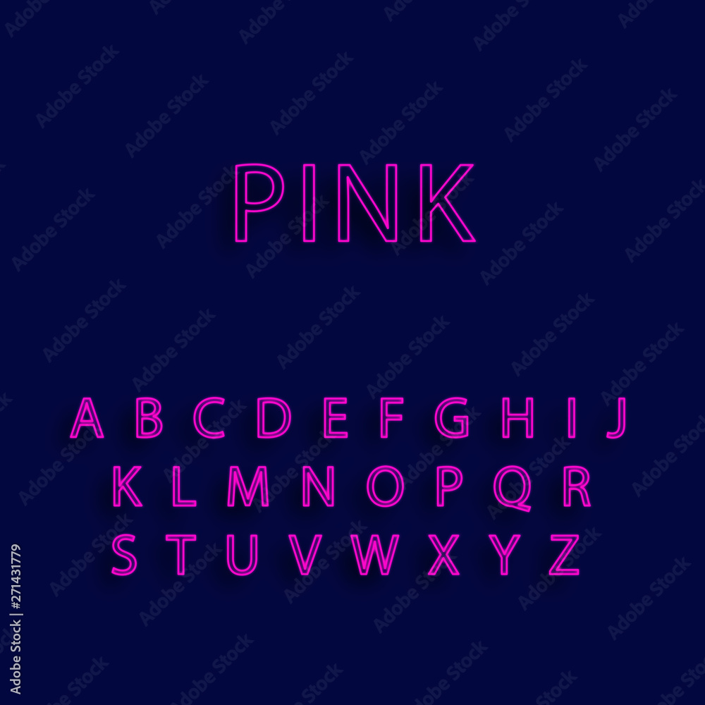 Pink neon alphabet fonts. neon vector illustration. Pink neon lighting. Candy color neon alphabet.