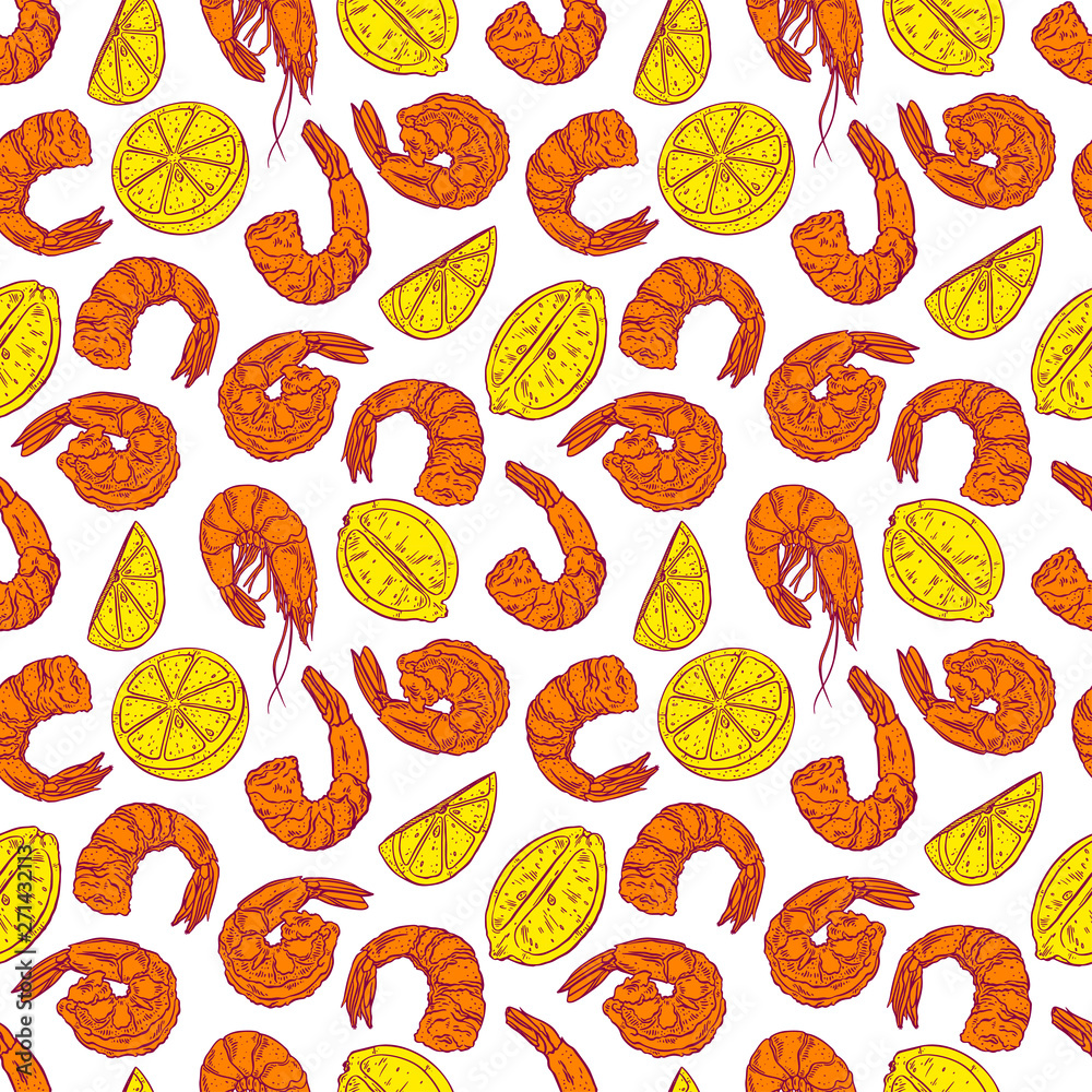 seamless pattern with shrimp and lemon slices seamless pattern with shrimp and lemon slices