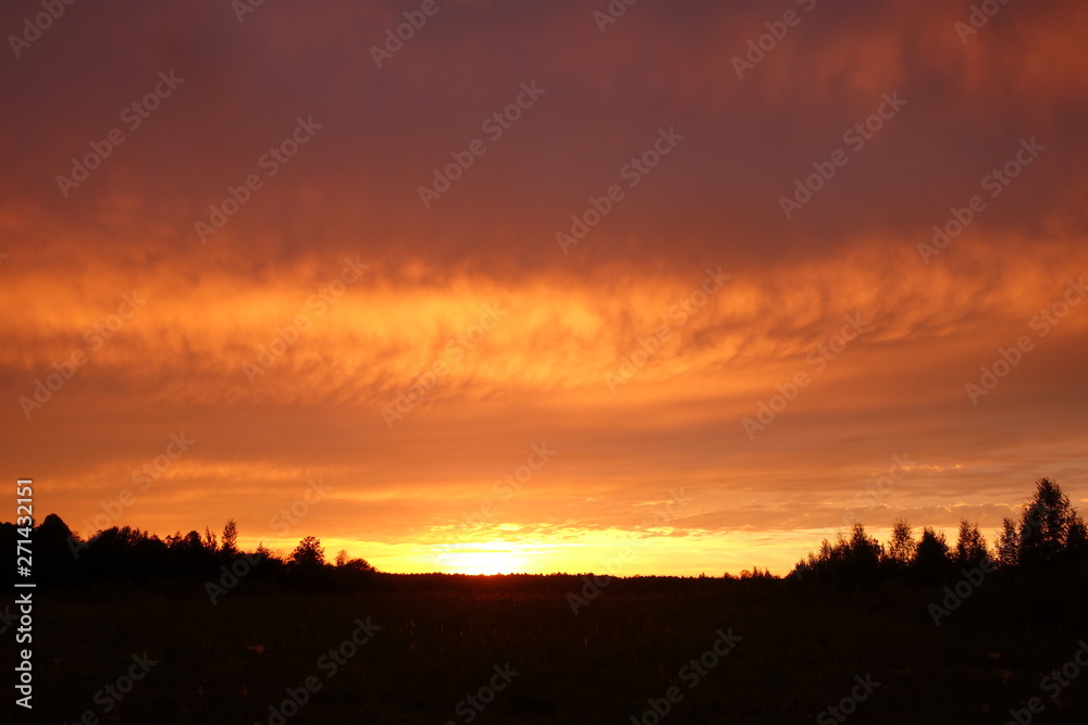 Sunset over field in white yellow and orange Sunset over field in white yellow and orange