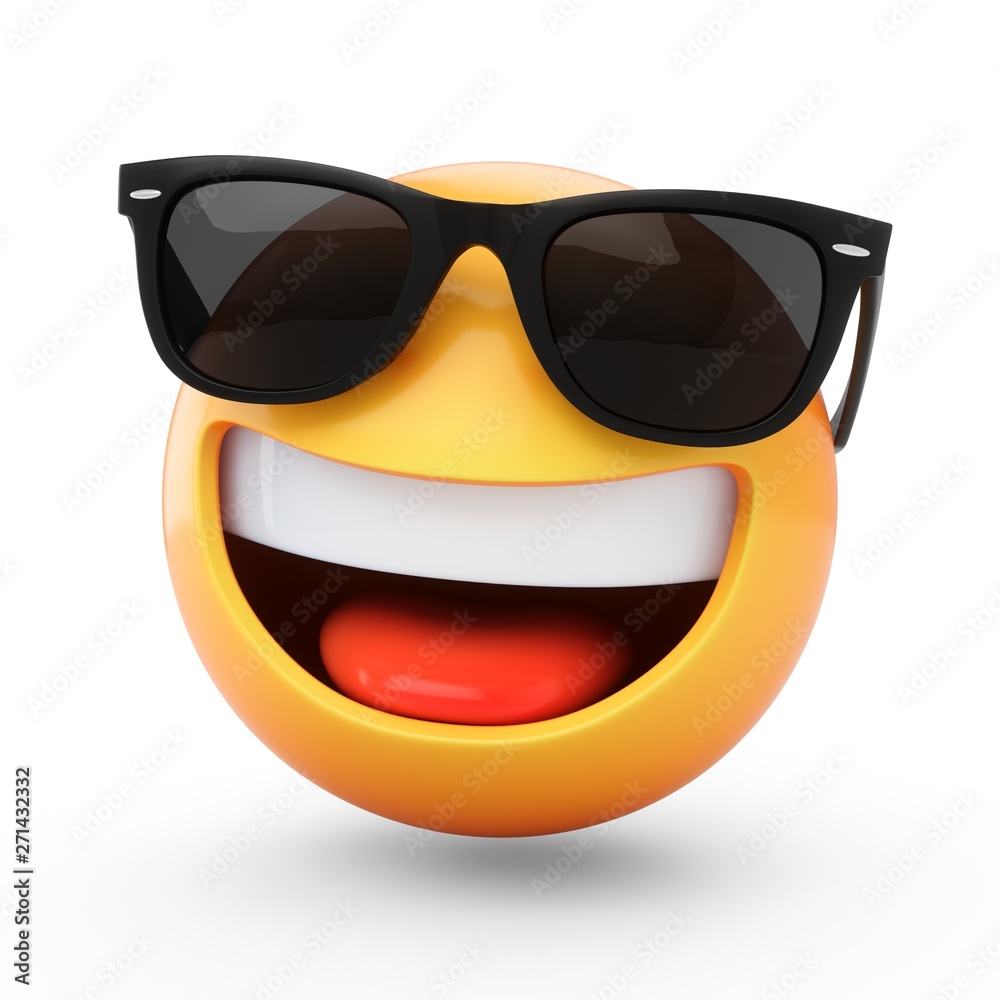 Fototapeta 3D Rendering cool emoji with sunglass isolated on white background