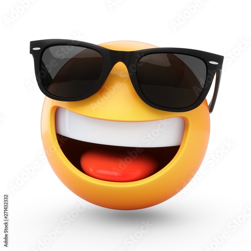 3D Rendering cool emoji with sunglass isolated on white background