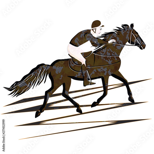 Rider on a horse - military style - isolated on white background - flat style - vector. Character. Life style. Sport.