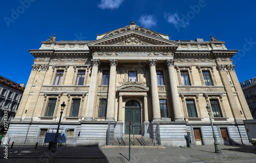 Facade of the Bourse palace building in Brussels   Belgium