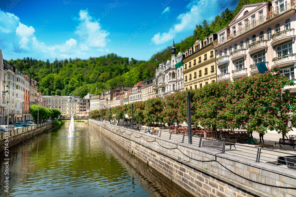 karlovy vary canal and beautiful traditional buildings