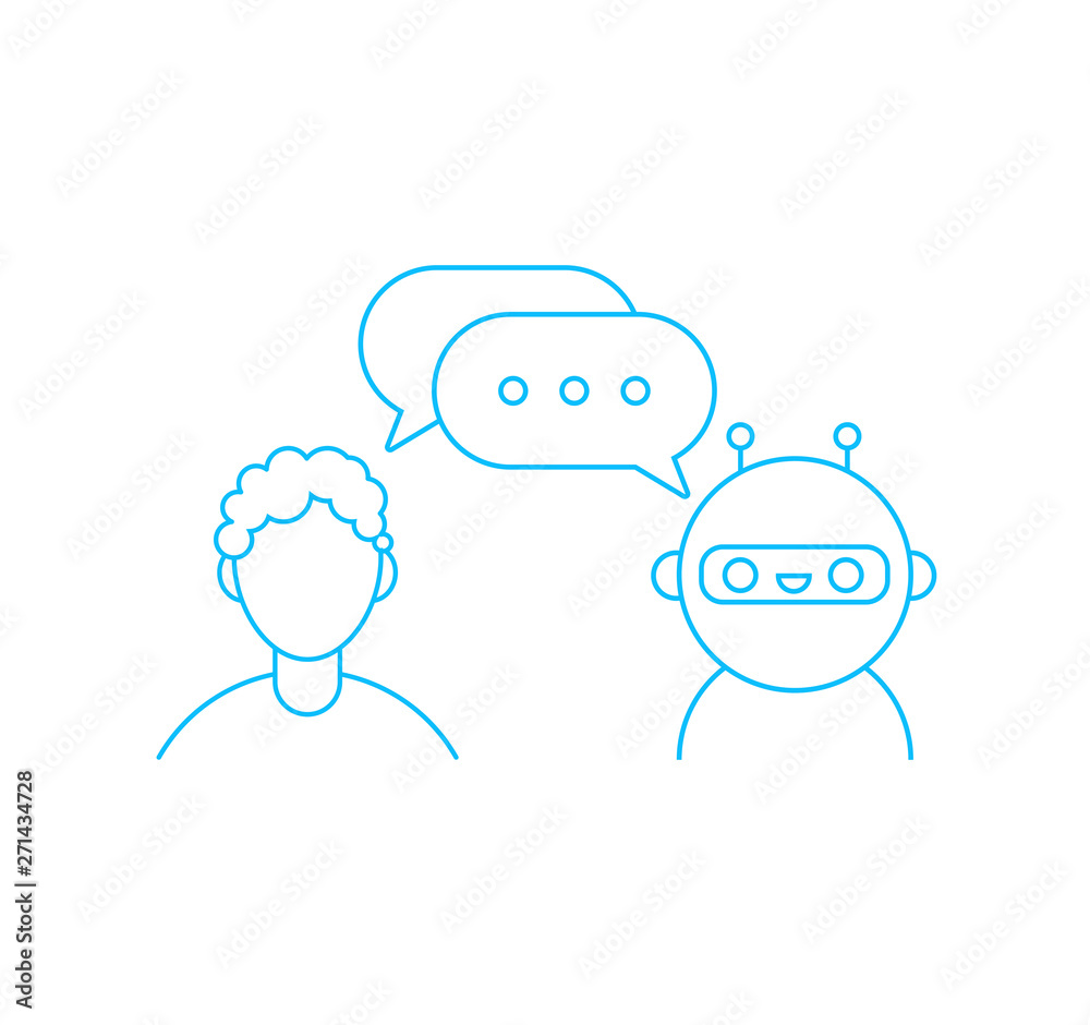Lined icon of customer chat bot support. Talk with chatbot. Chatbot service icon. Vector illustration. Lined icon of customer chat bot support. Talk with chatbot. Chatbot service icon. Vector illustration.
