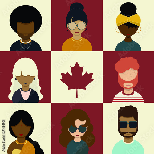 Canadian Diversity Character Set, Canada Day and Multicultural Concept