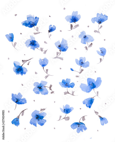 Light watercolor pattern of delicate blue abstract flowers © Yelyzaveta