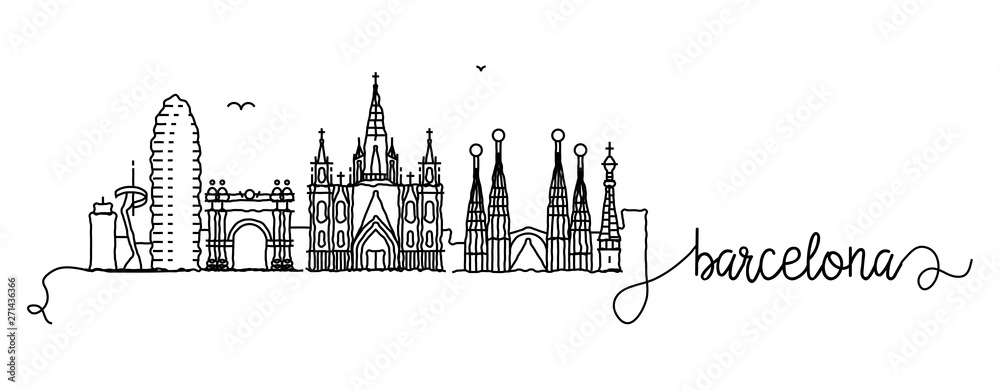 Naklejka premium Barcelona City Skyline Doodle Sign