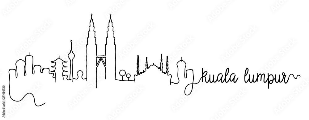 Naklejka premium Kuala Lumpur City Skyline Doodle znak