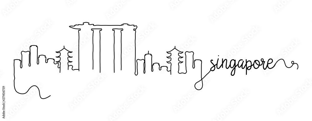 Singapore City Skyline Doodle Sign - obrazy, fototapety, plakaty 