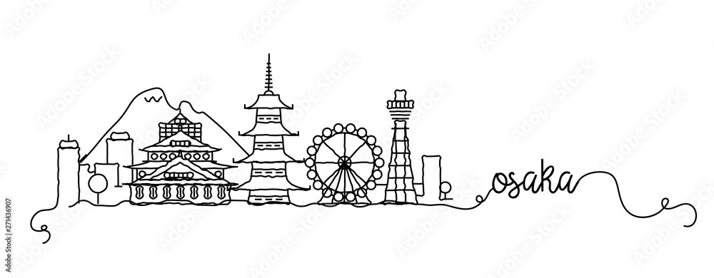 Fototapeta premium Osaka City Skyline Doodle Sign