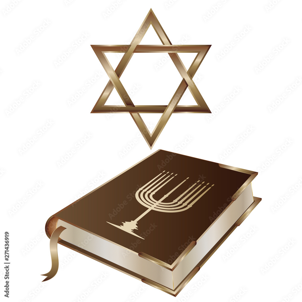 Torah - a book decorated with minor. Star of David - isolated on white background - vector. Hanukkah. Religion. Tradition. Torah - a book decorated with minor. Star of David - isolated on white background - vector. Hanukkah. Religion. Tradition.