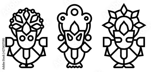 Lord Jagannath, Balabhadra and Subhadra. Orissan God - Ratha Yatra hindu festival in Puri. Vector thin icon.