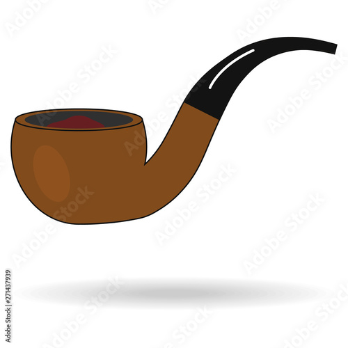 flat icon of brown wooden smoking pipe isolated with shadow