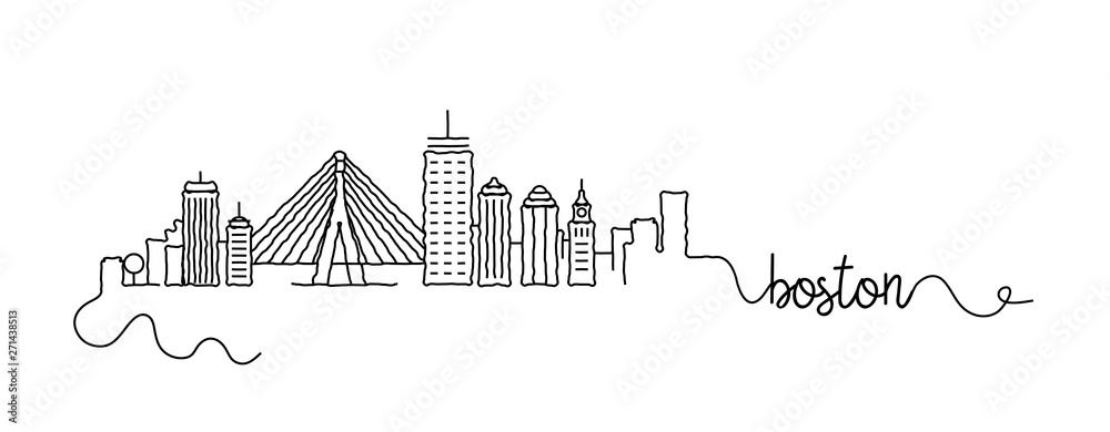 Boston City Skyline Doodle Sign