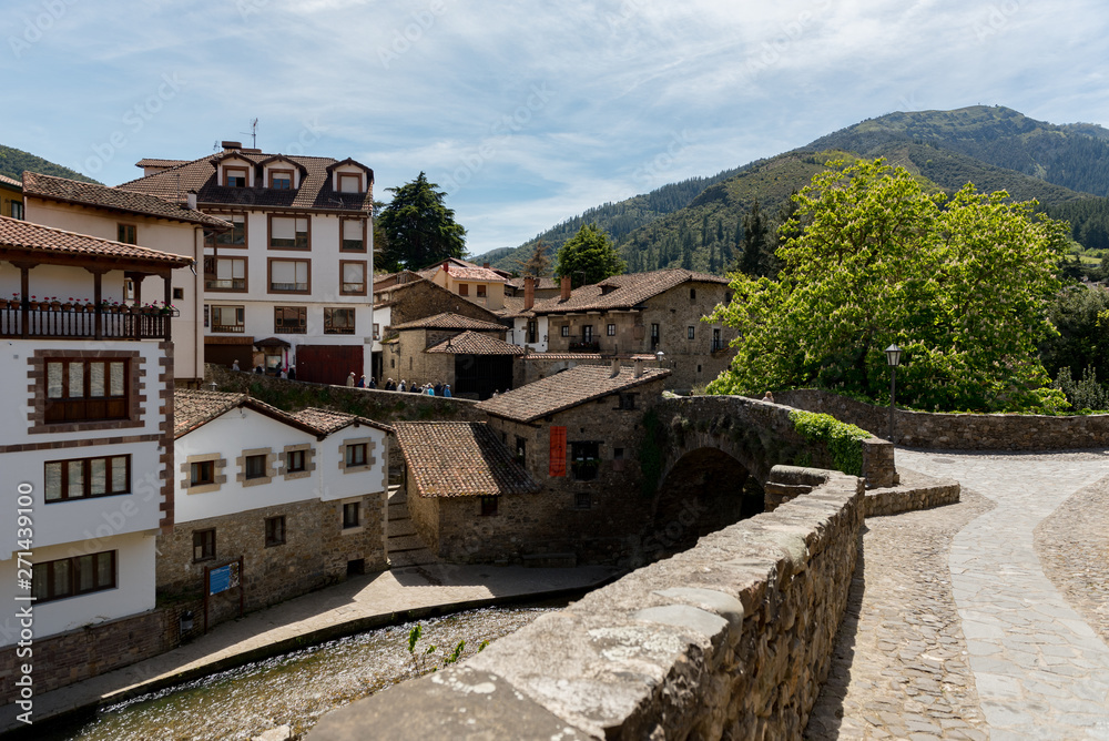 Cityscape in Potes  a Cantabria village of Spain