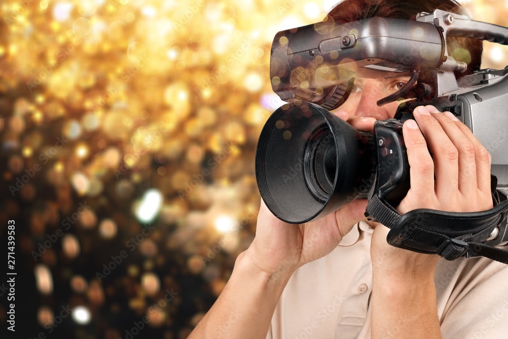 Cameraman working with camera   isolated