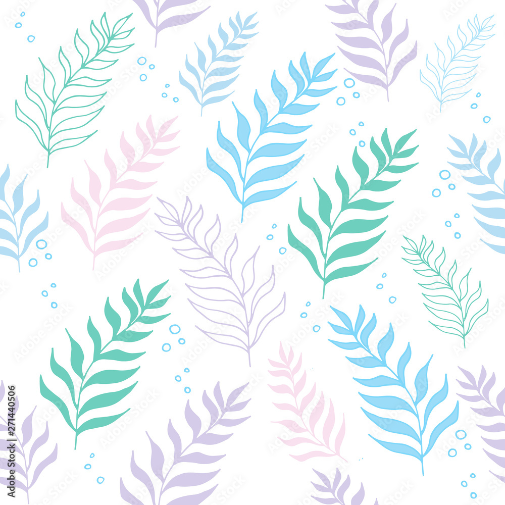Pastel color jungle seamless tropical exotic pattern on the white background.
