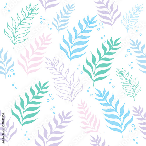 Pastel color jungle seamless tropical exotic pattern on the white background. © julijadesign