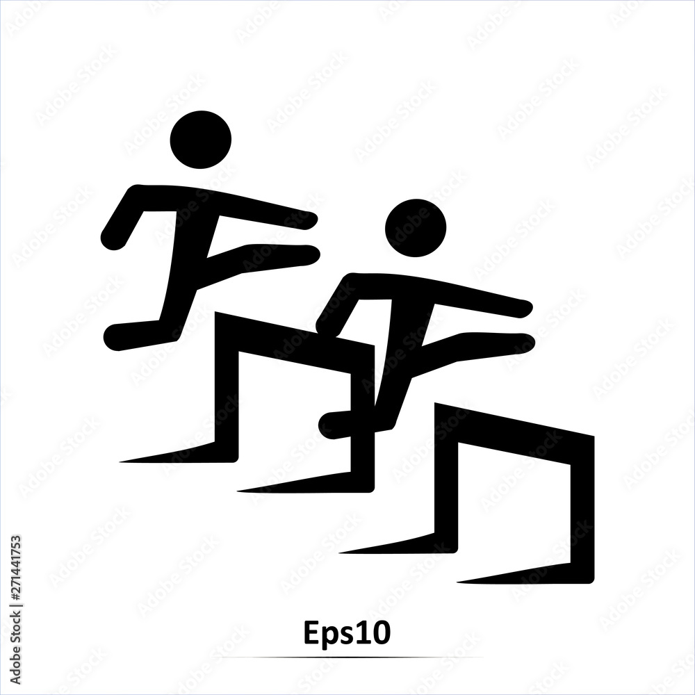 Runner over barrier icon. Vector Illustration