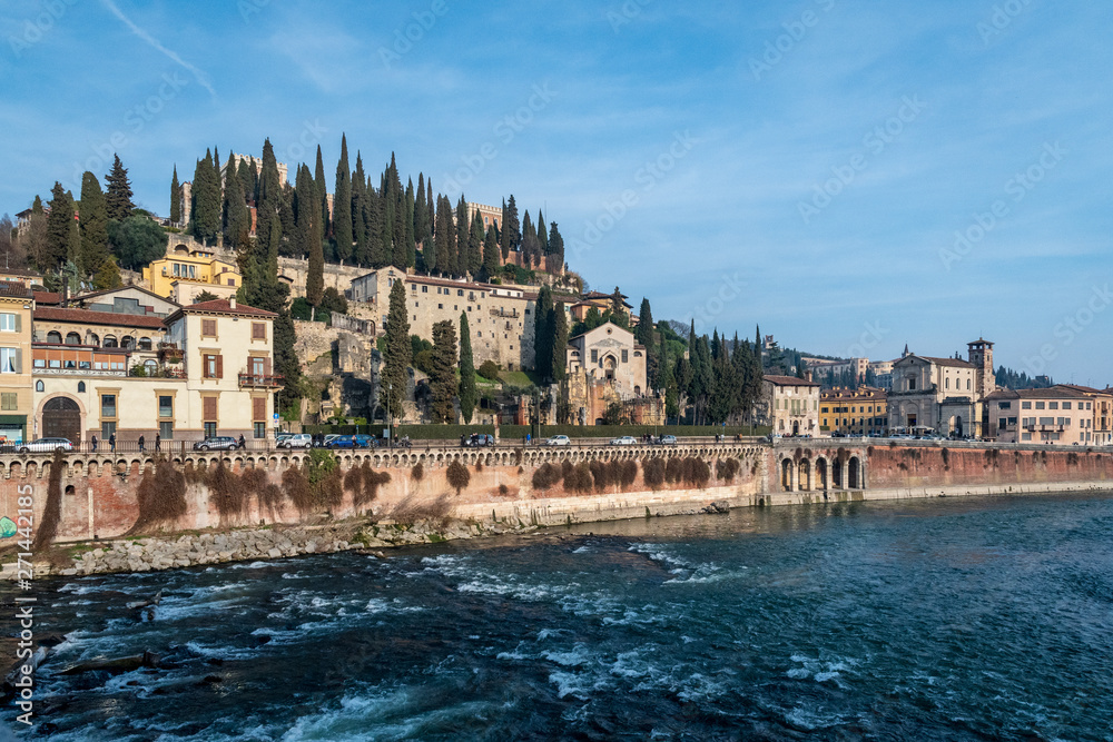 Rapids of Adige river in Verona, Italy