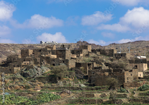 Stone houses village in the hill, Al-Bahah region, Al Qara, Saudi Arabia photo