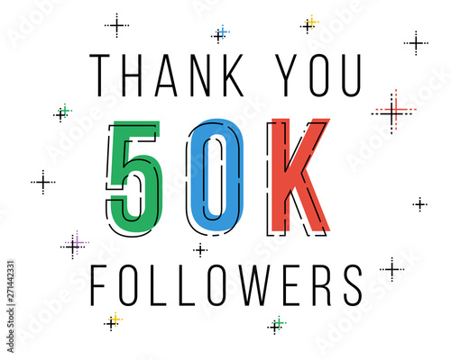 Thank you 50k followers. Congratulations social network progress. Vector line art illustration.