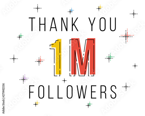 Thank you 1m followers. Congratulations social network progress. Vector line art illustration.